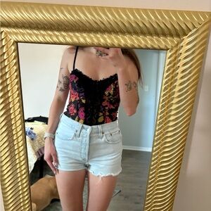 Free People Black Floral Bodysuit